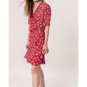 Zapa Paris Red Floral Silk Blend Wrap Mini‎ Dress  Size 38
